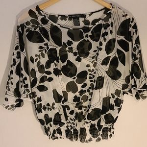 Rampage White with Black Floral Sheer Top